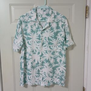 Onia Men's Teal Palm Printed Camp Shirt Size L